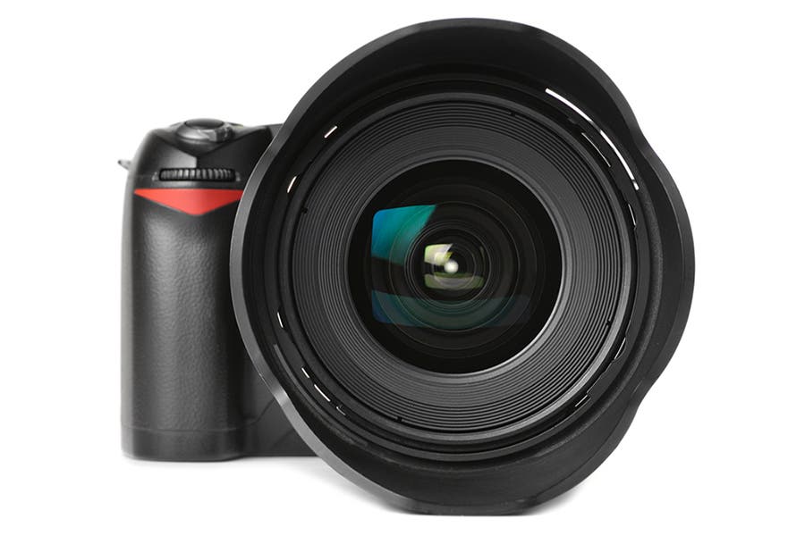 camera with mounted wide-angle lens