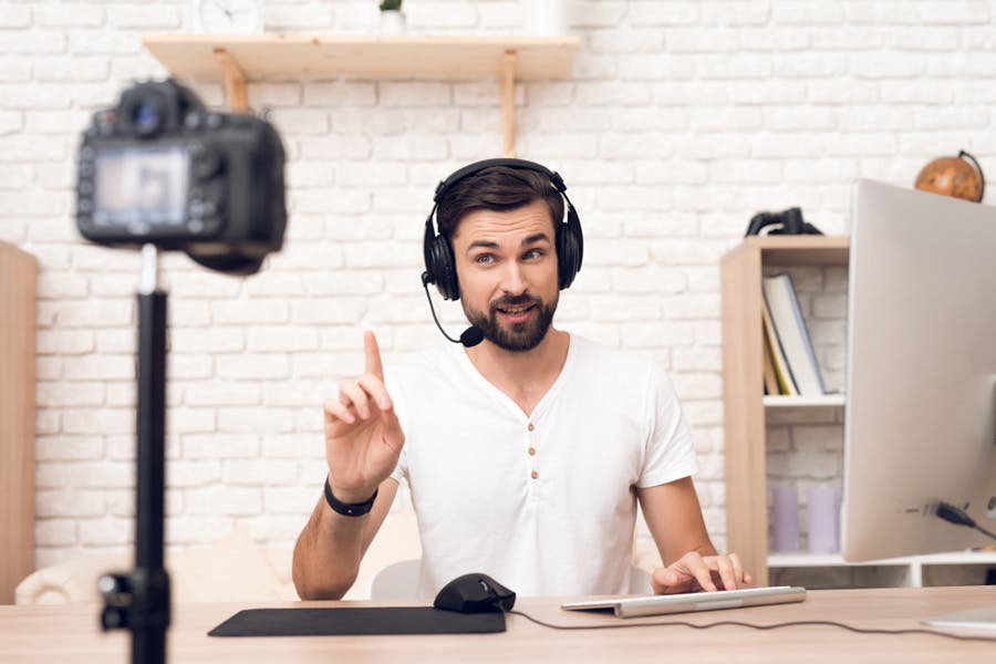 Male video podcaster