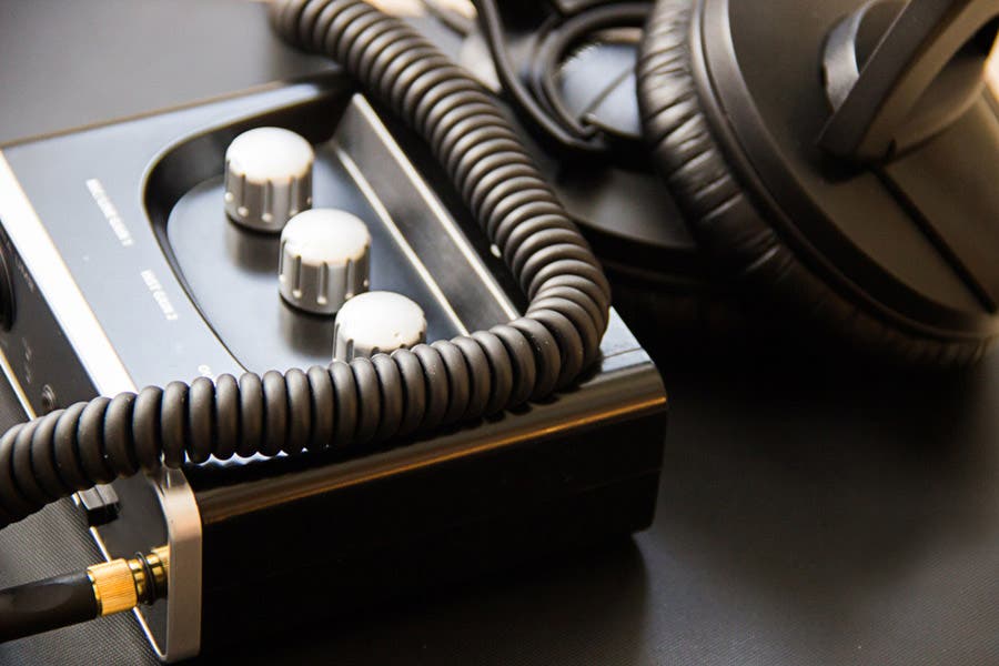 headphone attached to amplifier