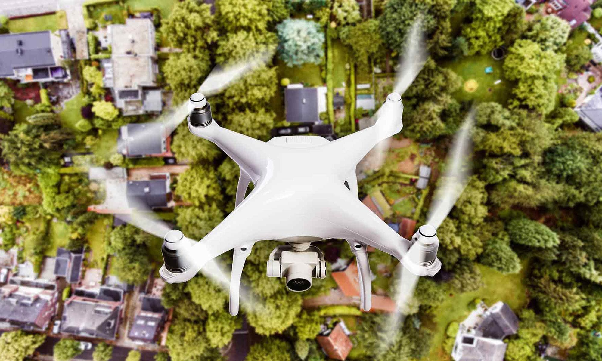 drone hovering over a home subdivision
