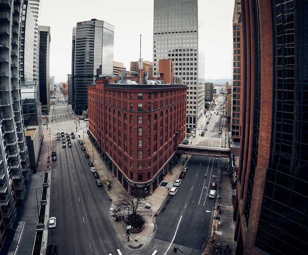 wide angle photography of street intersection using fisheye lens