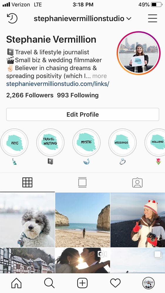 instagram story highlights stephanie vermillion wedding videography business