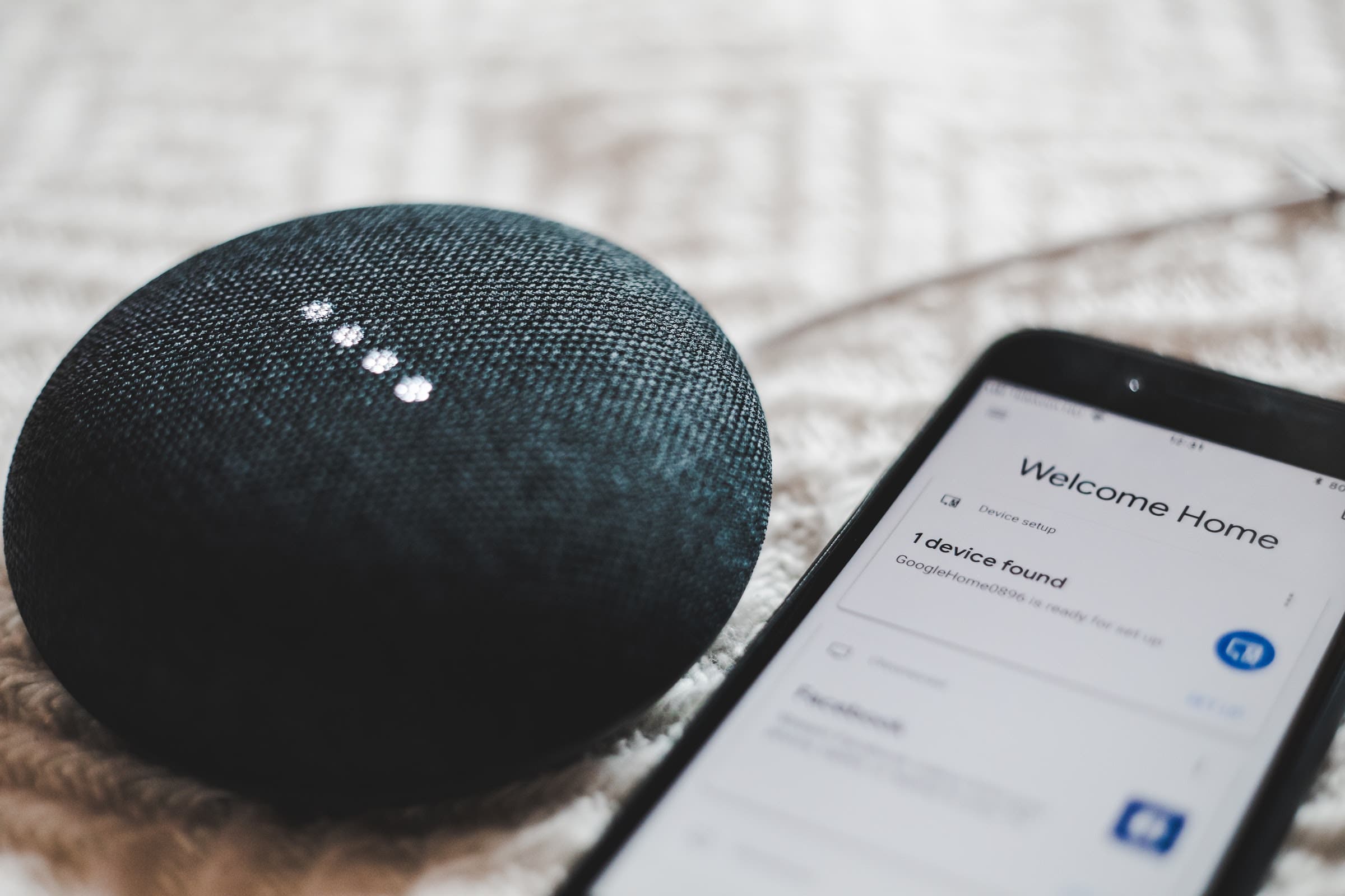 Turned-on charcoal Google Home