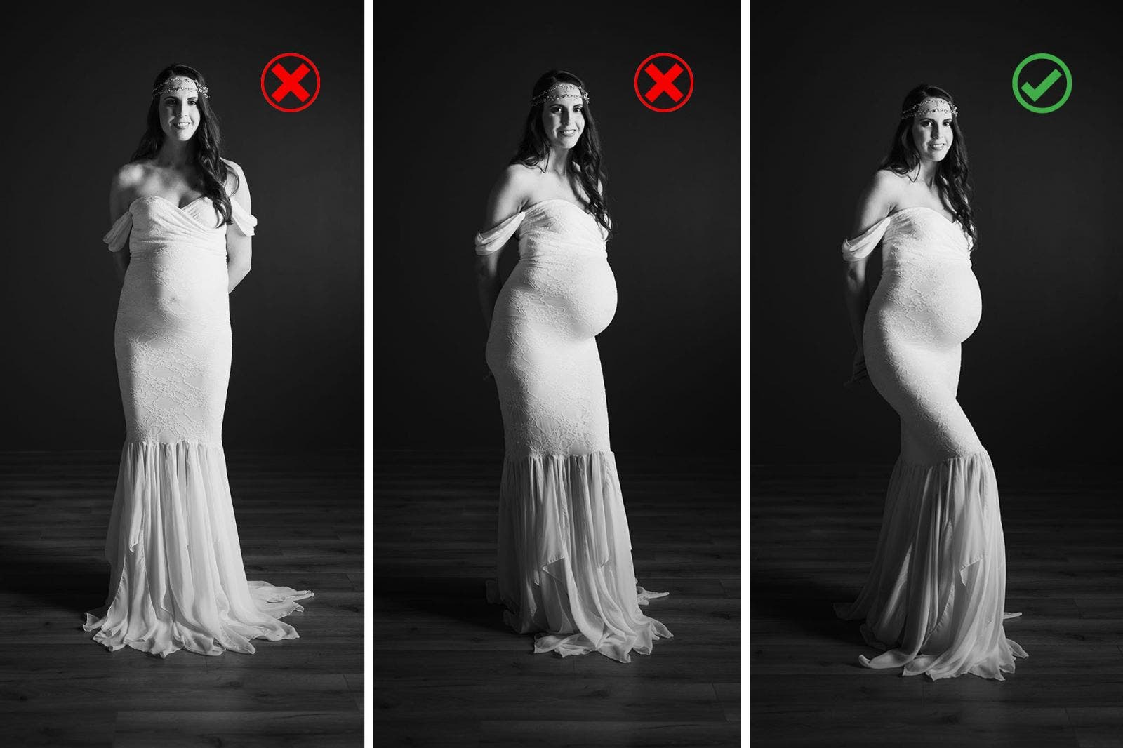 good and bad posing examples for maternity picture ideas
