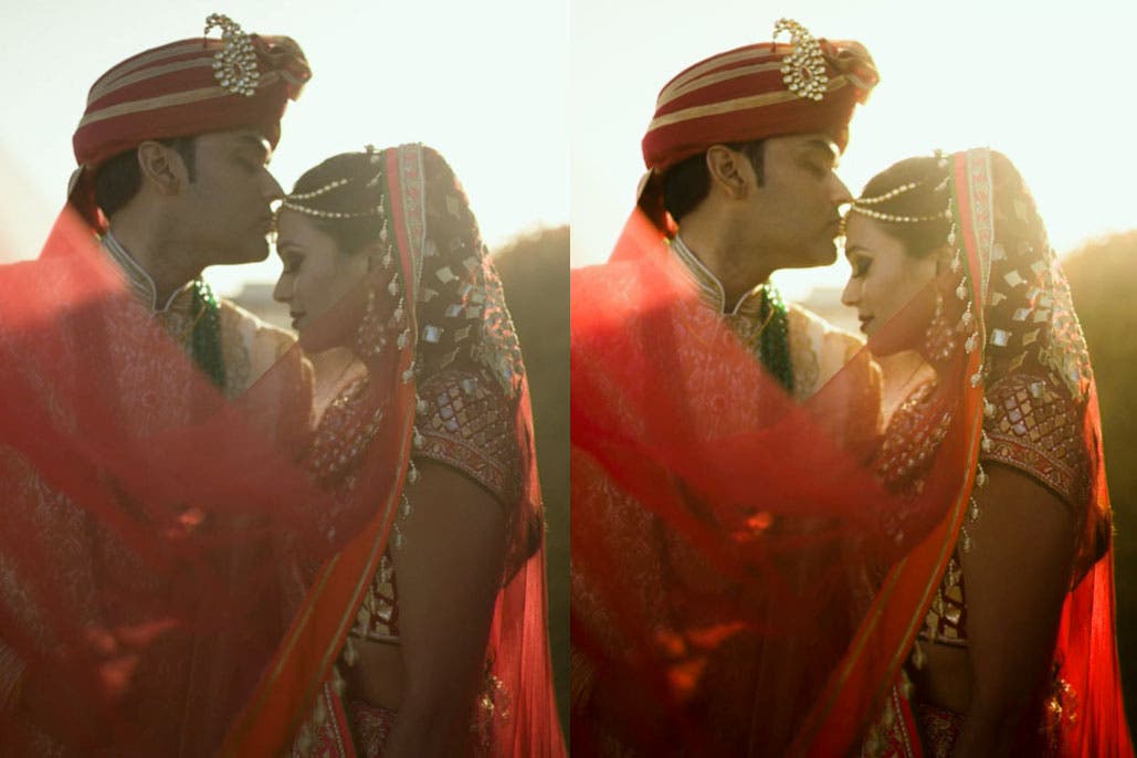 lens flare tips for contrast adjustment with couple kissing