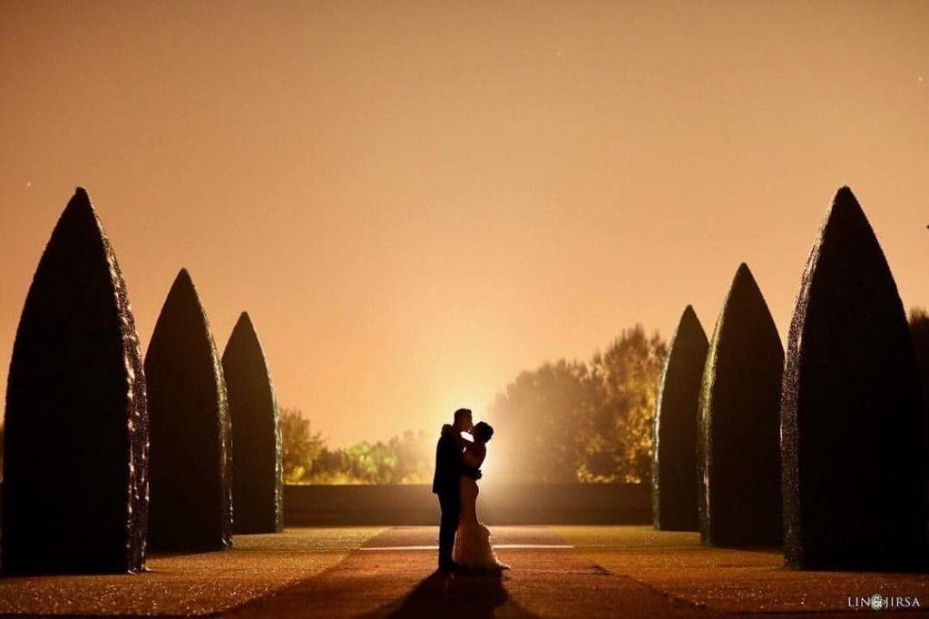 Couples portrait on the roof with trees