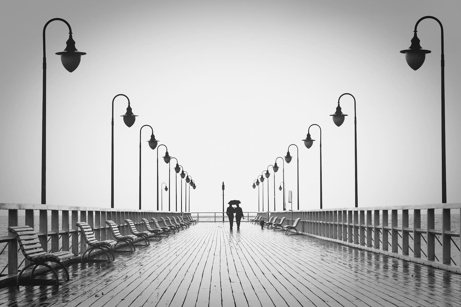 pier with umbrellas