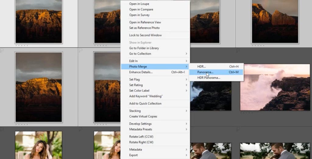 photo merge tool for panoramic stitching in Lightroom