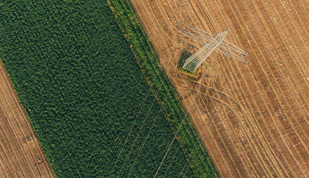 aerial drone view of agricultural field