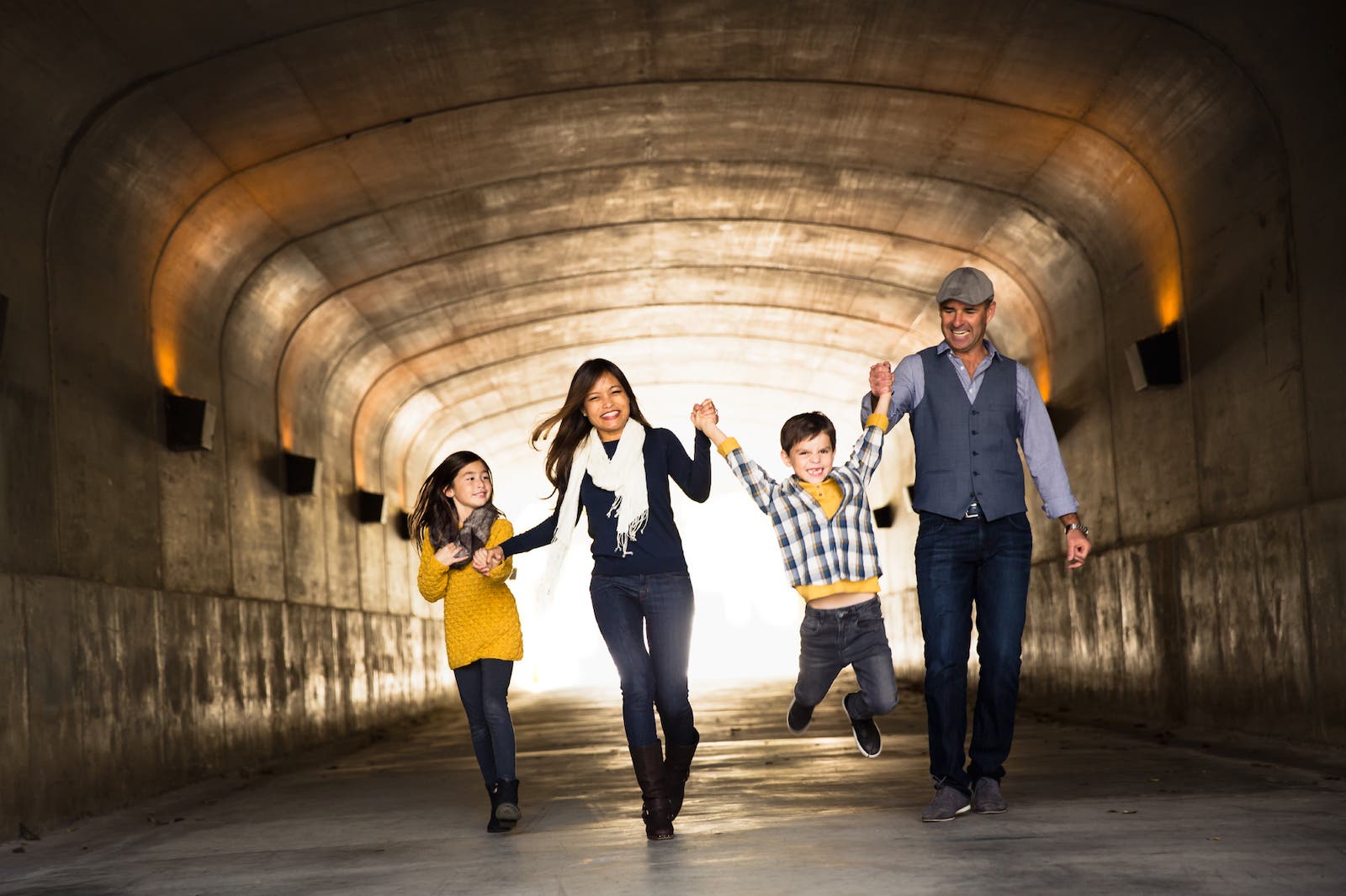 family walks as a one of many group photo poses