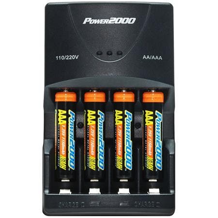 Power2000 4 AAA Nickel Metal Hydride (NiMH) 1000mAh Rechargeable Batteries with 110220V Rapid Battery Charger