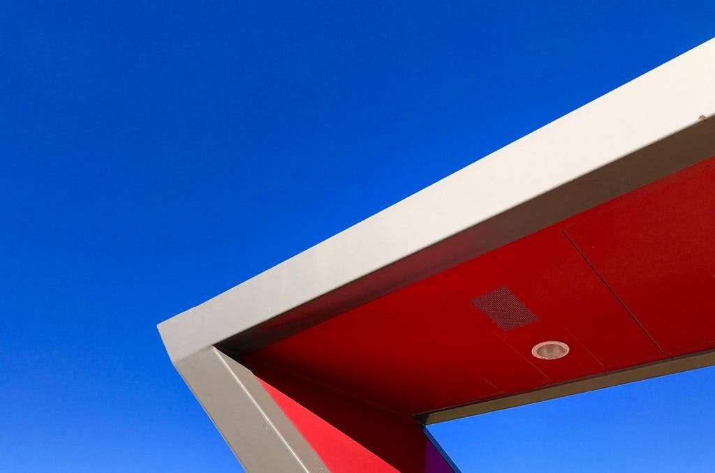 architecture red roof against blue sky