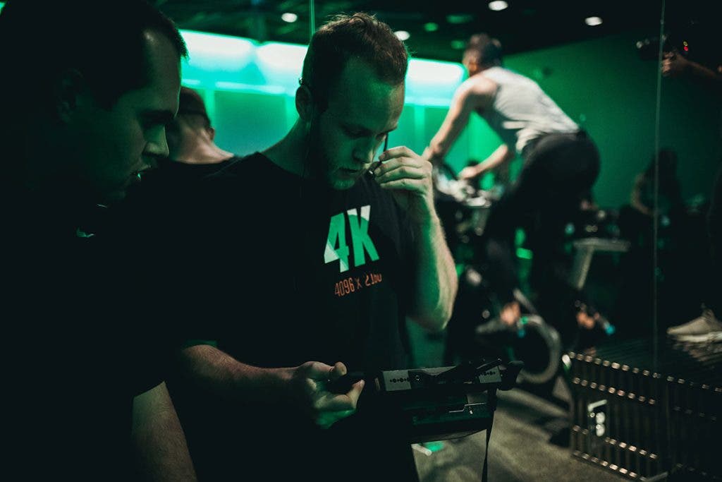 filmmaker watching footage on monitor