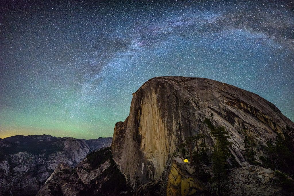night photography with half dome in yosemite