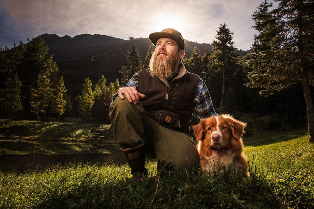 man with dog deep example for shallow depth of field