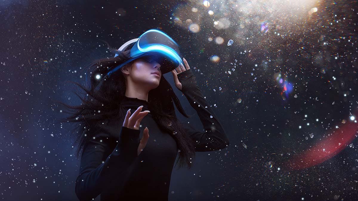 vr player with headset playing vr games