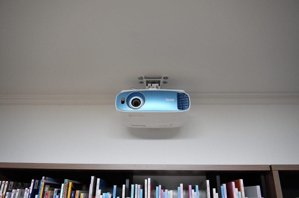 projector hanging on ceiling of library