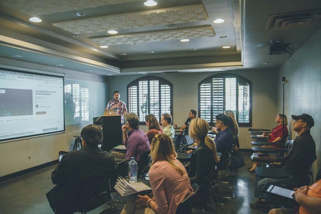 projector at front of school or business presentation