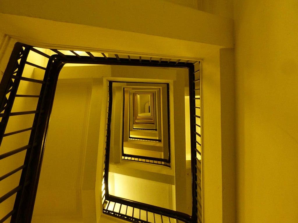 Diminishing scale perspective with staircase
