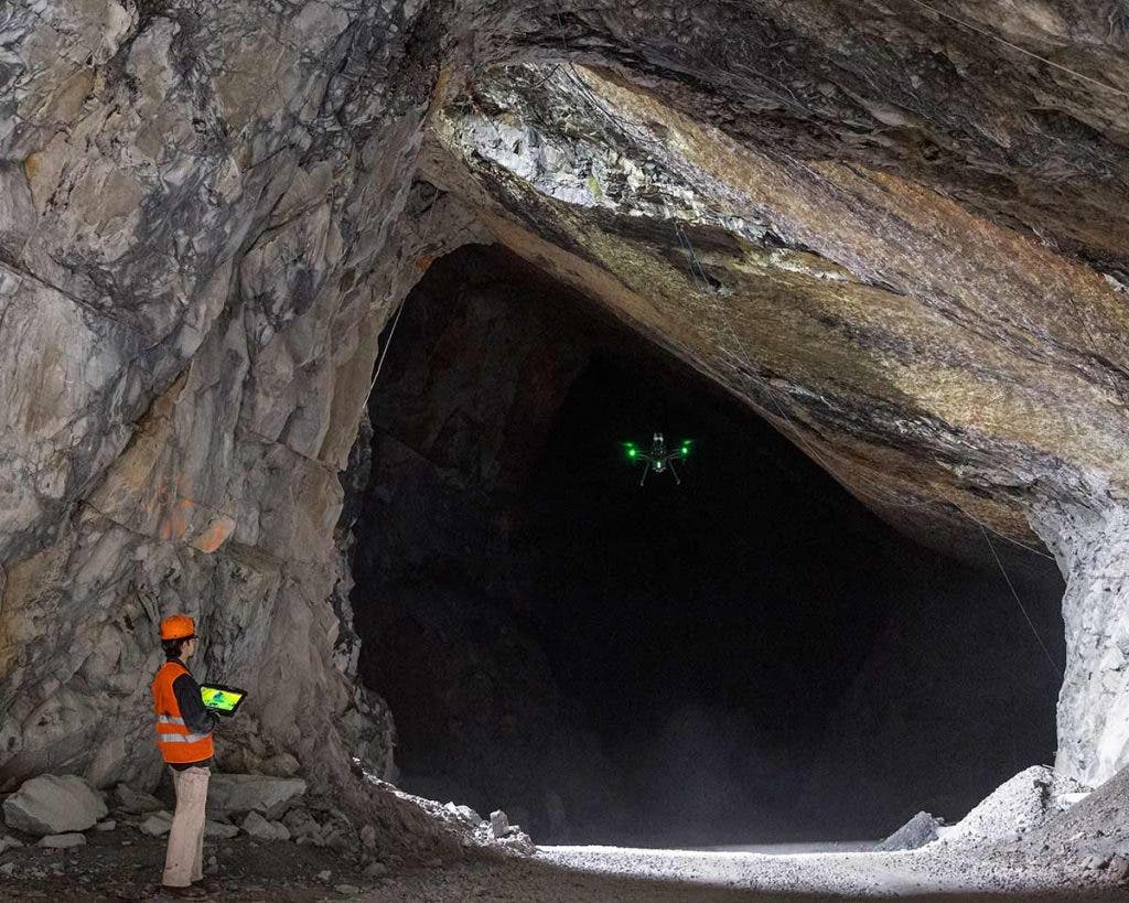 confined space drones, pilot flying drone into underground mine