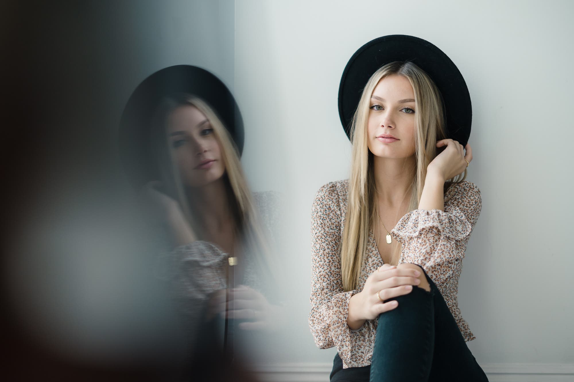 sitting on floor with mirror