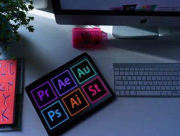adobe programs logos on tablet and imac