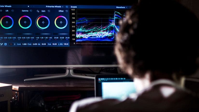 lut color wheels on video editor's monitor