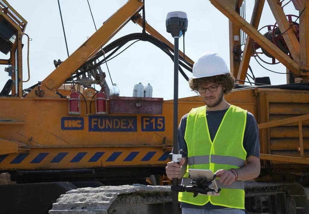 drone land surveying control point on construction site