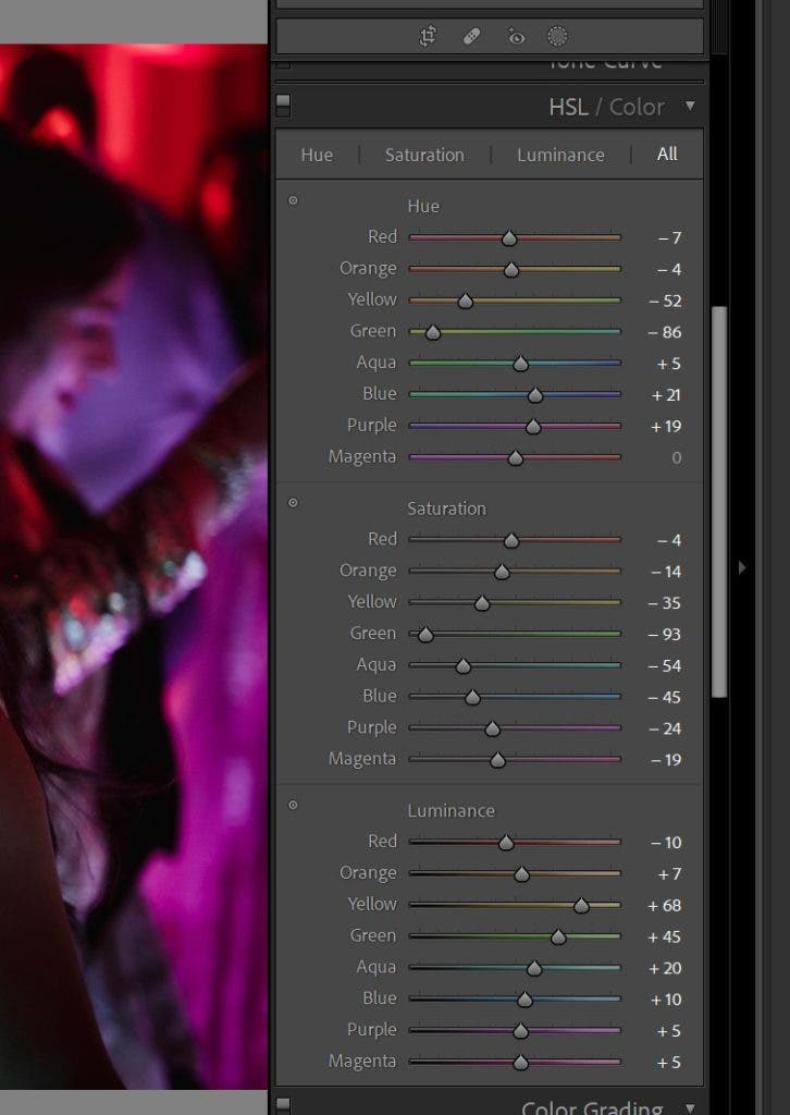 editing sliders for vibrant photography