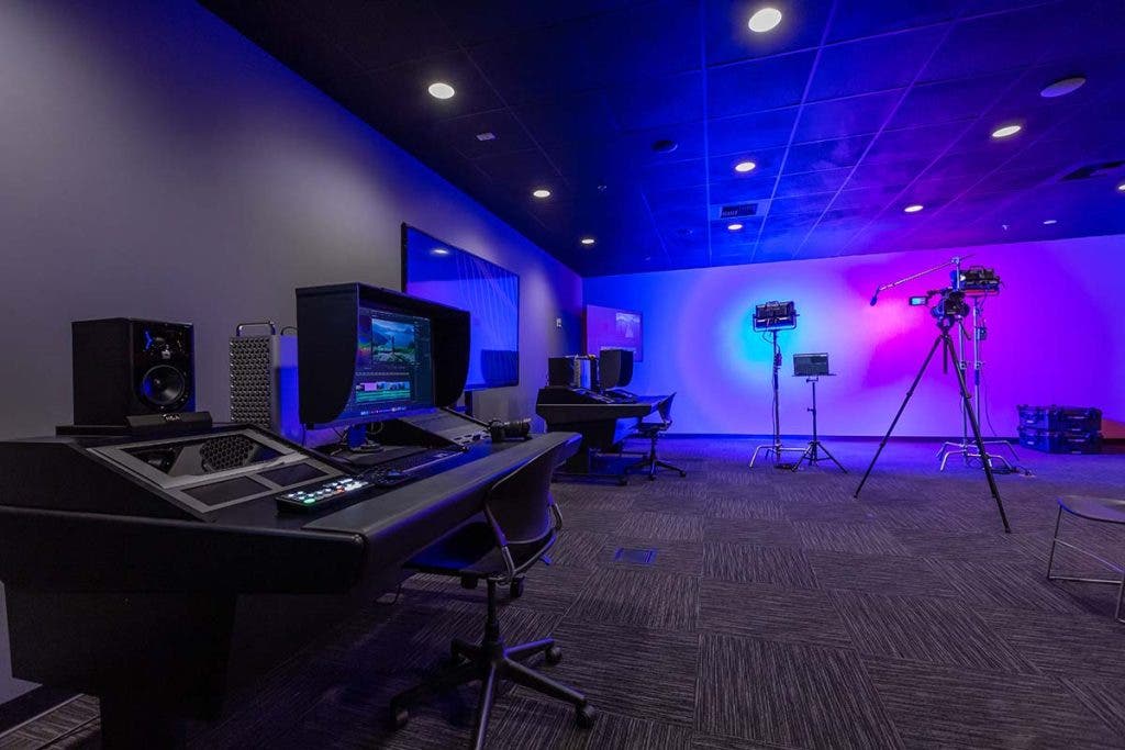 West Coast Baptist College video production studio setup with camera and lighting
