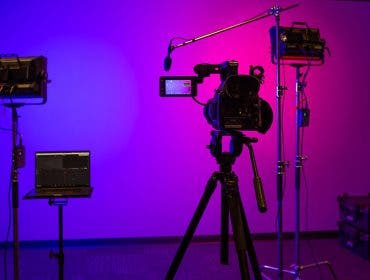 West Coast Baptist College video production studio setup with camera and lighting