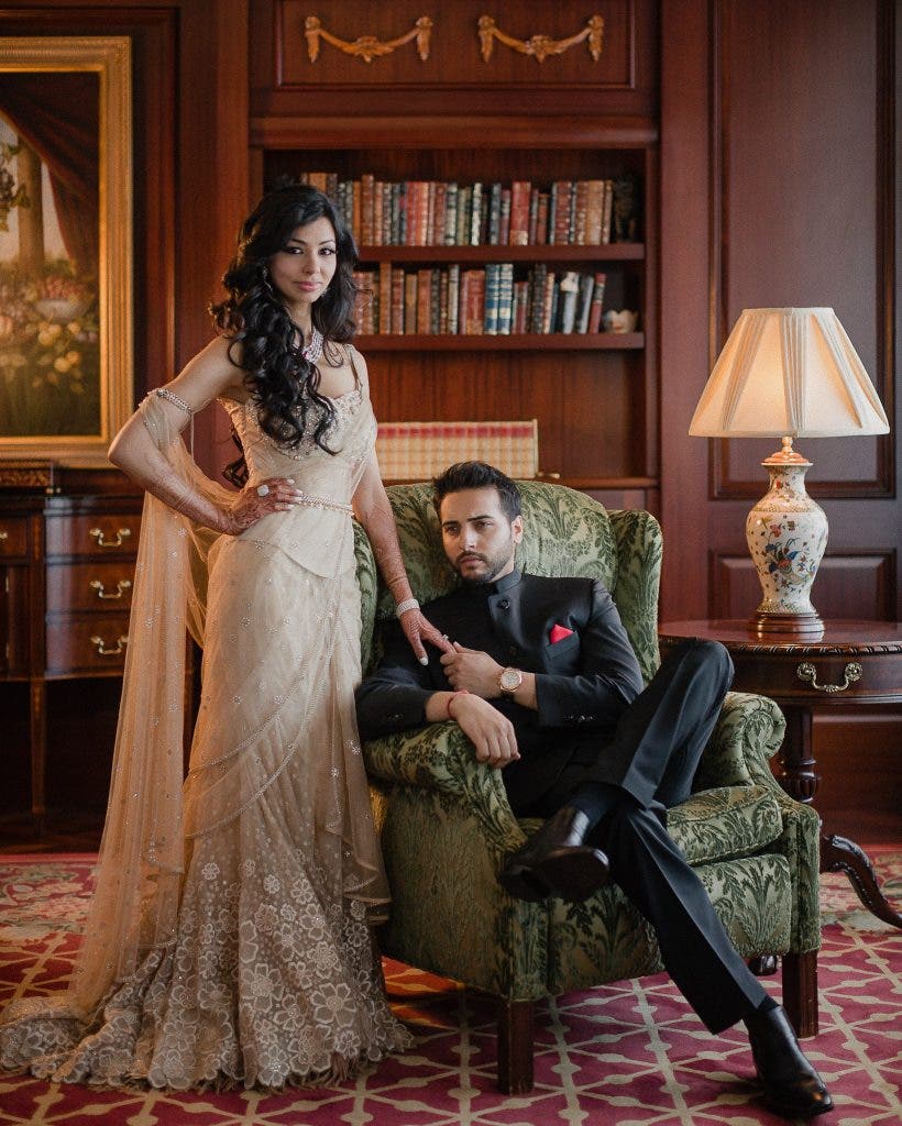 Couple poses in editorial style