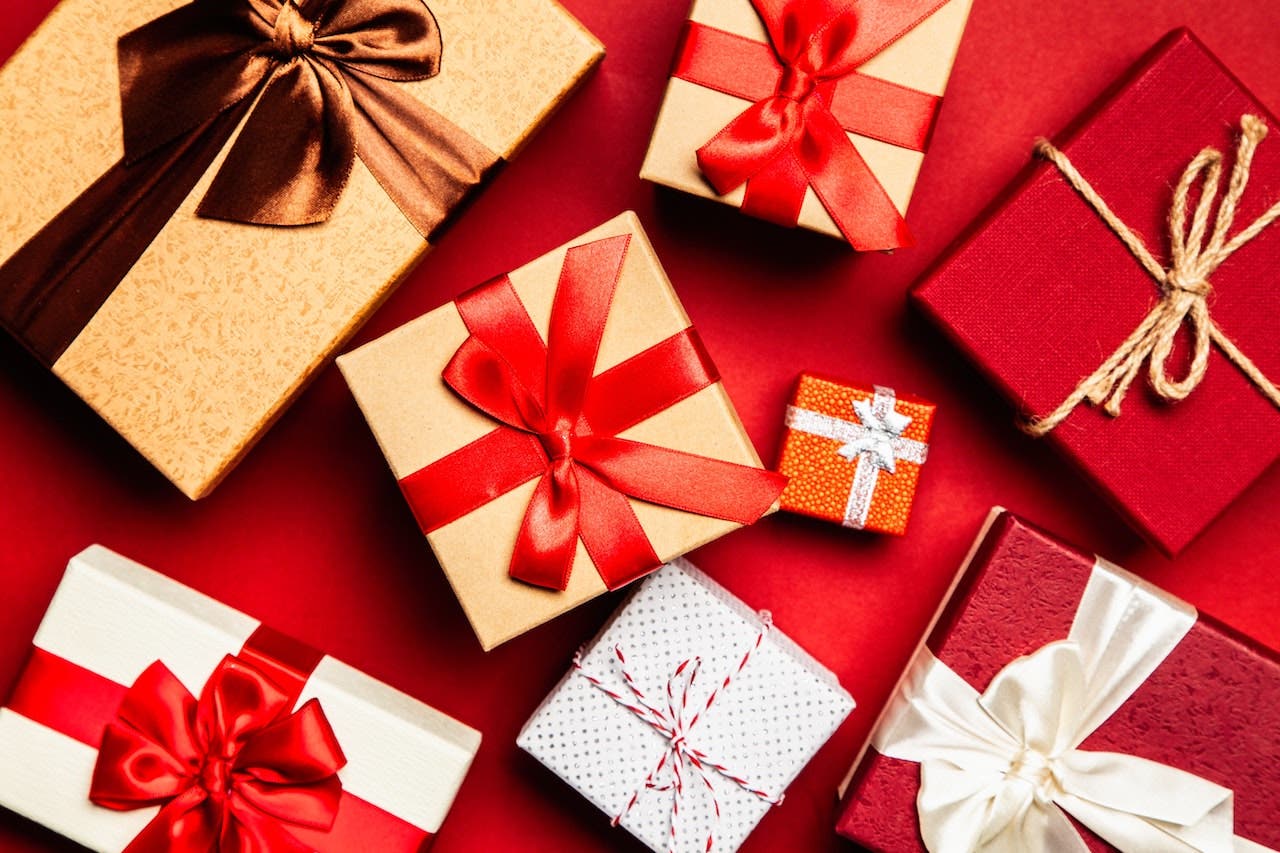Christmas photography lay-flat example with presents