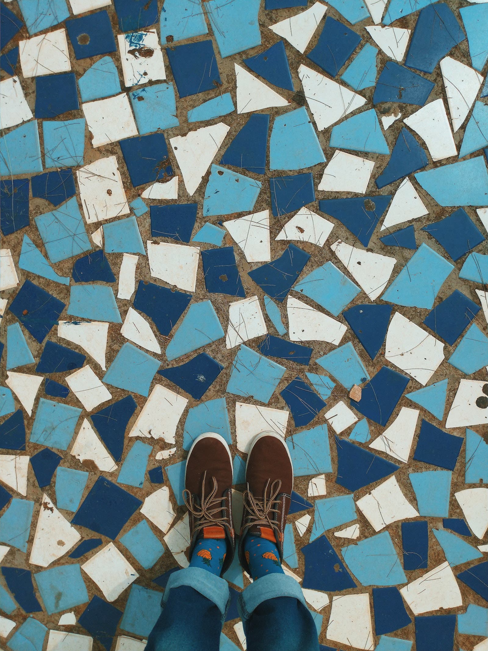 top-down view of floor tiles
