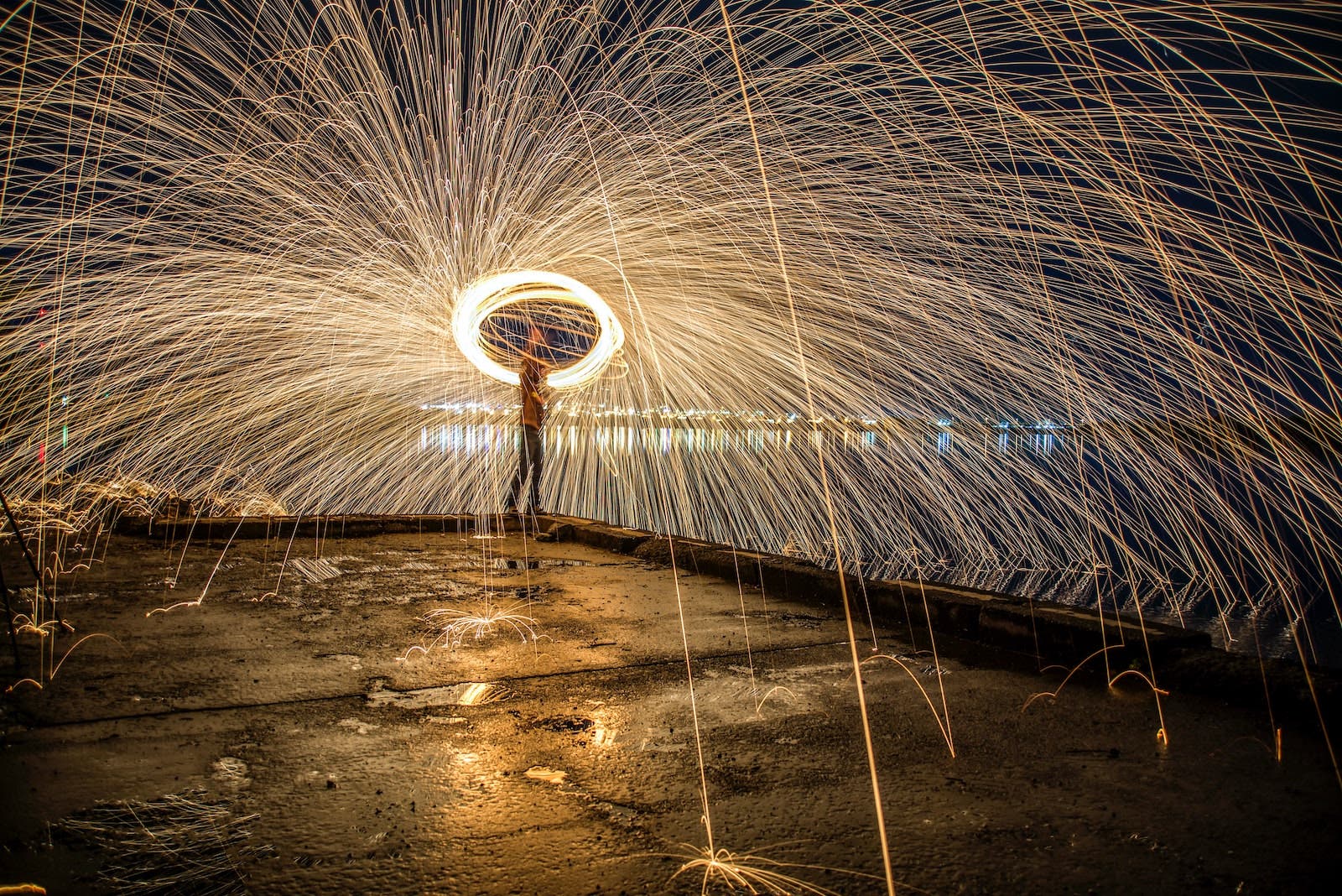 figure under fire streams