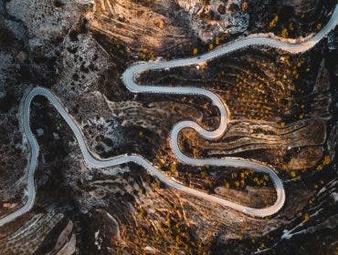 Windy road shot from above with a drone