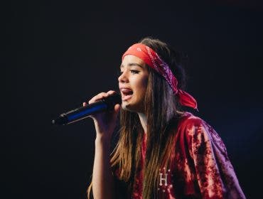 Female Singer with red bandana headband