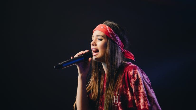 Female Singer with red bandana headband