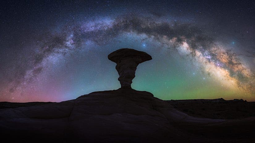 The Milky Way over an interesting rock hoodoo in Central Utah.