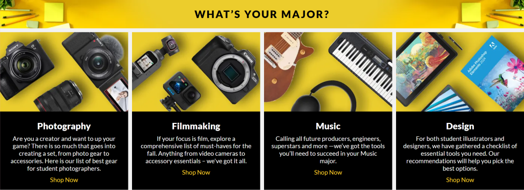 Student discounts based on majors