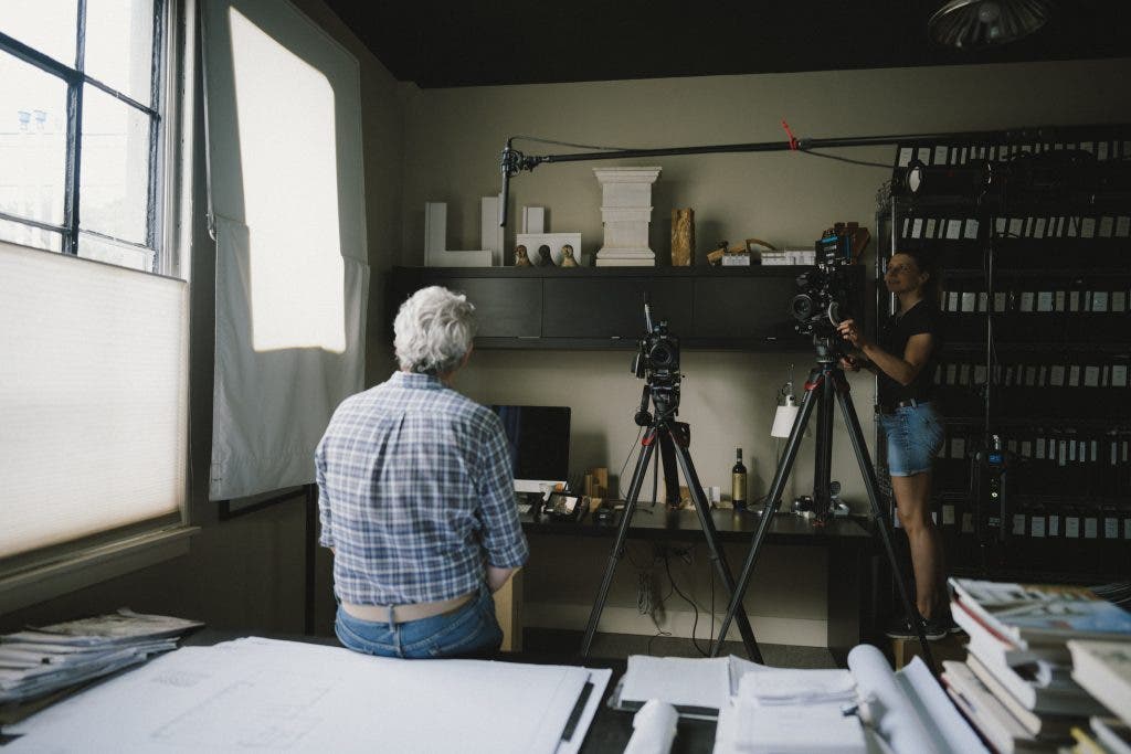 cinema camera being used for interview