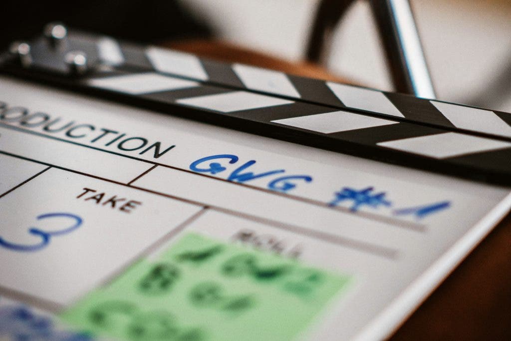 Picture of a clapperboard used while filmmaking with a phone