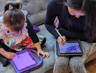 Mom and daughter being creative together