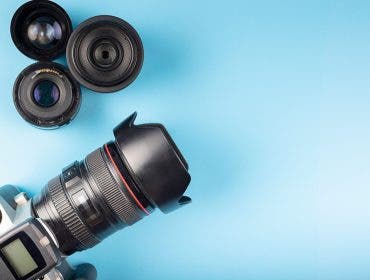 A photo of a camera with lenses