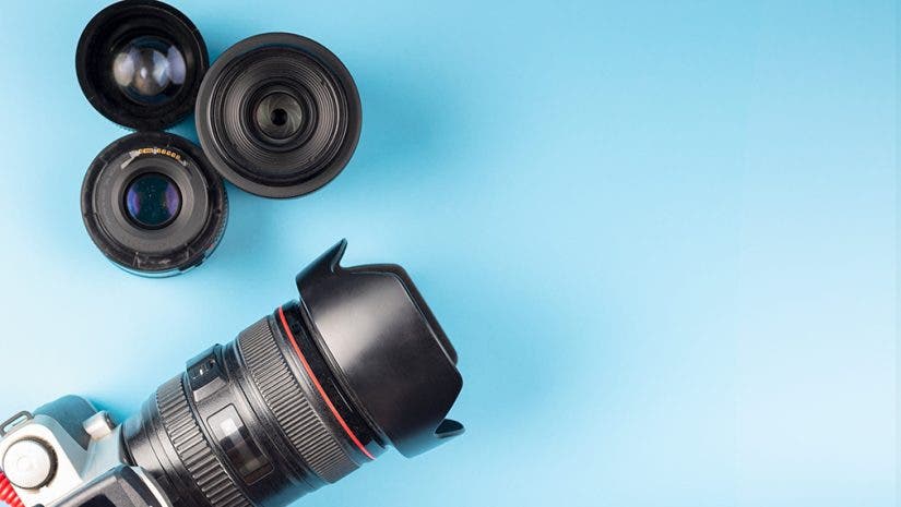 A photo of a camera with lenses