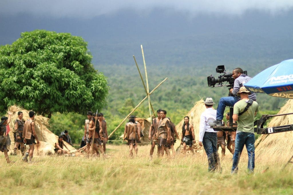 a photo of a movie set out in the mountains