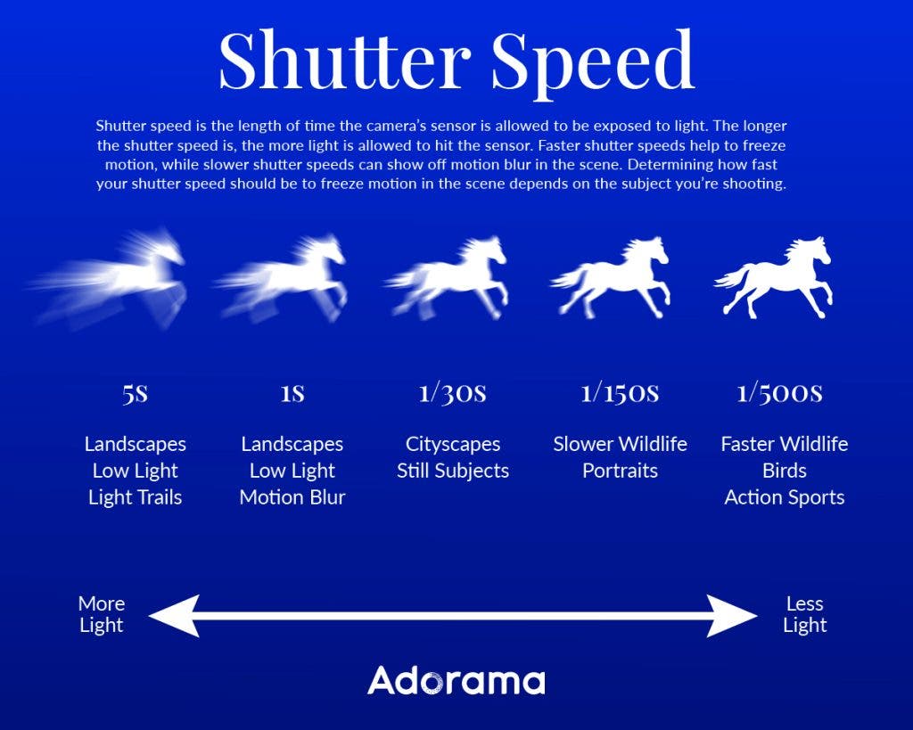 Shutter speed camera settings cheat sheet infographic