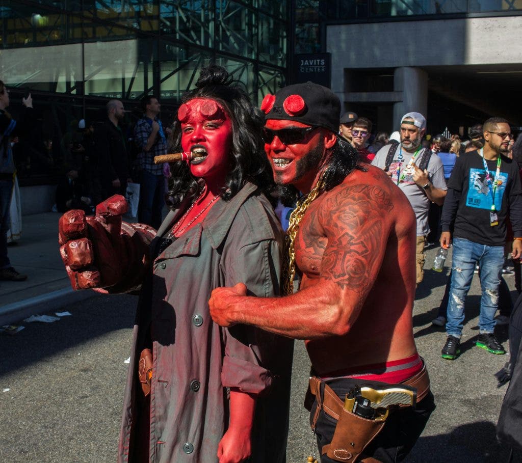 two red skinned cosplayers