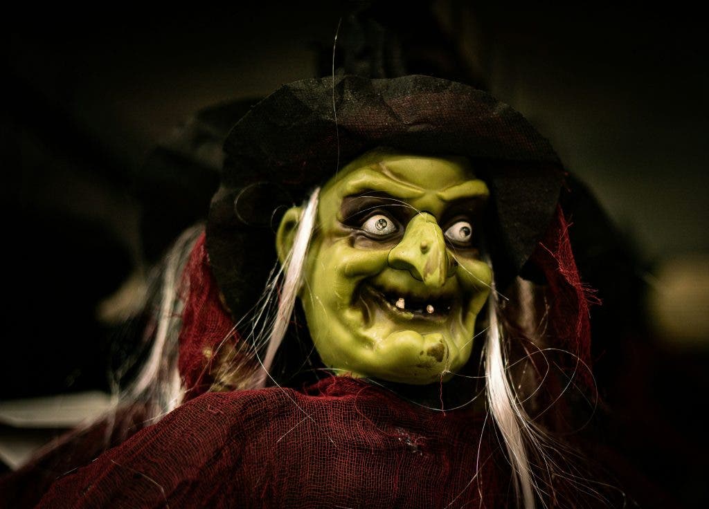 a green witch costume smiling