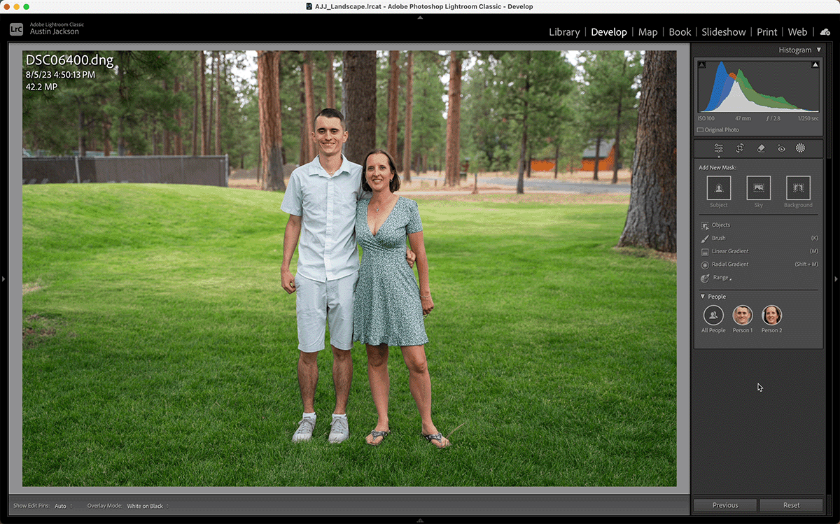 Darkening background in portraits with masking